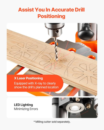 VEVOR Tafelkolomboormachine 254 mm, nominaal vermogen 400 W, variabele snelheid, stabiel met laser en led-werklicht, tafelboormachine voor hout- en metaalbewerking