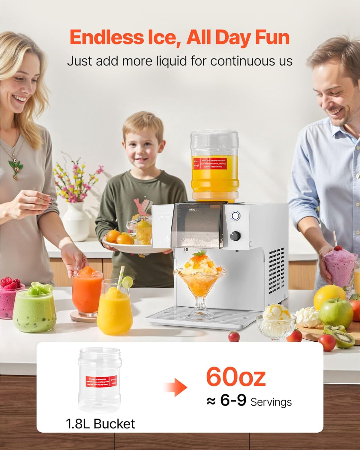 IJsmachine – Sneeuwijsmachine – IJsbreker – IJscrusher – Bingsu Machine – RVS Mes – 1,8 Liter Tank – 80 kg/dag Capaciteit – 90 Seconden Snelkoeling