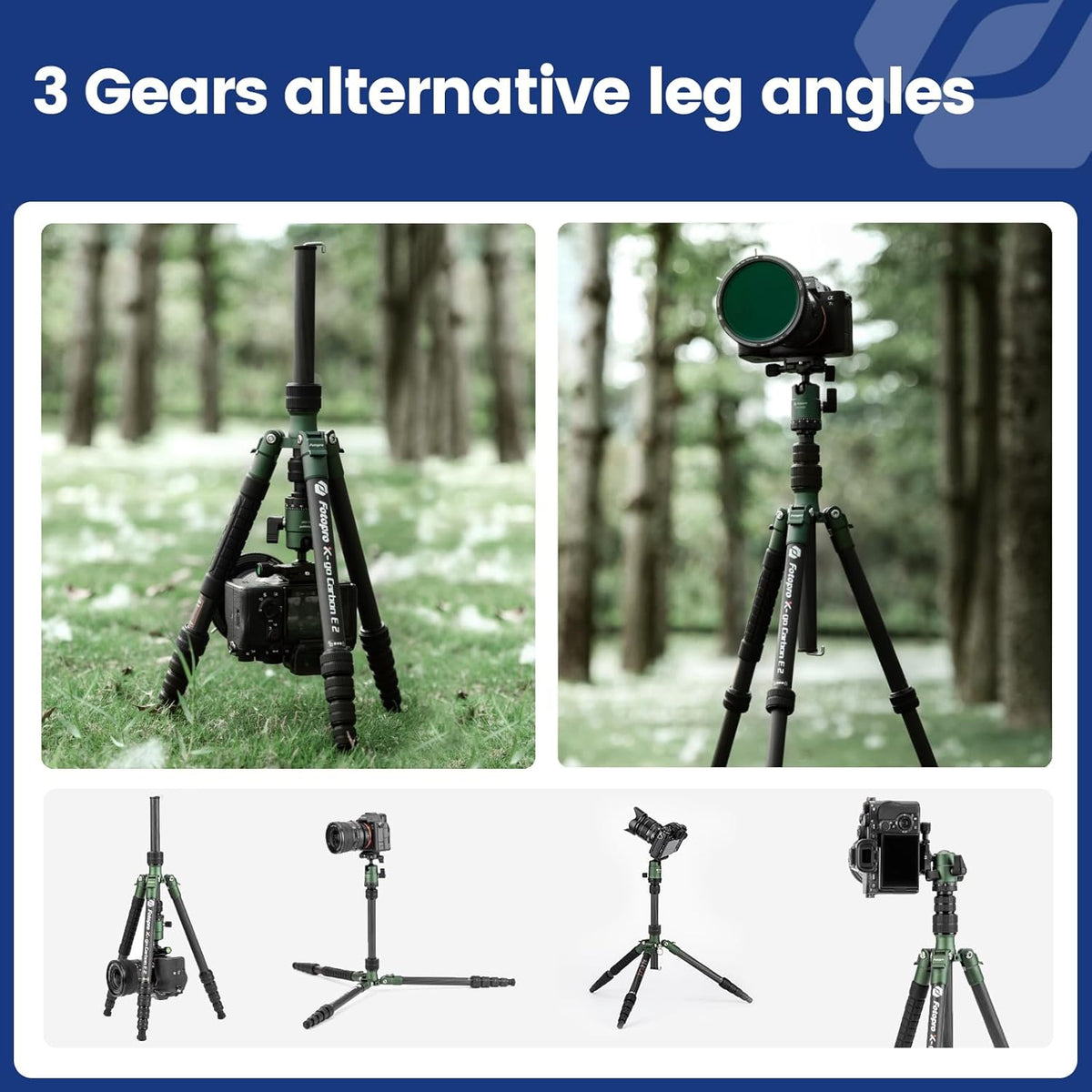 Fotopro 62 inch koolstofvezel reisstatief, compact camerastatief met metalen kogelkop, afneembare monopod met Arca-Swiss snelkoppelingsplaat en tas, belastbaar tot 8 kg