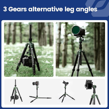 Fotopro 62 inch koolstofvezel reisstatief, compact camerastatief met metalen kogelkop, afneembare monopod met Arca-Swiss snelkoppelingsplaat en tas, belastbaar tot 8 kg