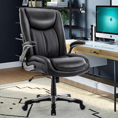 Bureaustoel – Computestoel – Kantoorstoel – Office Chair – Werkstoel – Grote Zitbreedte 58,4 cm – Inklapbare Armleuningen en Verstelbare Hoogte 49-59 cm