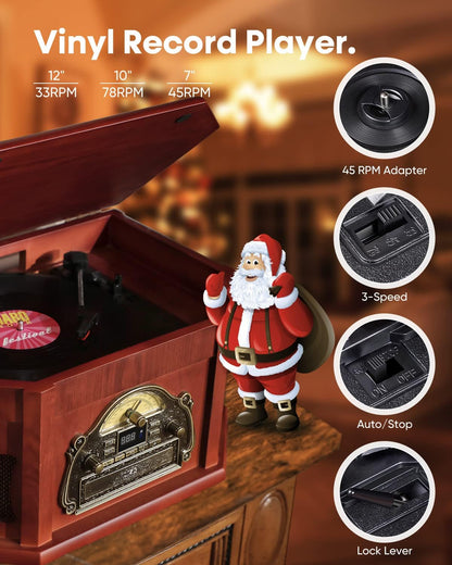 Platenspeler – Draaitafel – Vinylspeler – Stereo Systeem – Muzieksysteem – Houtlook – 10-In-1 Met Bluetooth En 2 Ingebouwde Luidsprekers