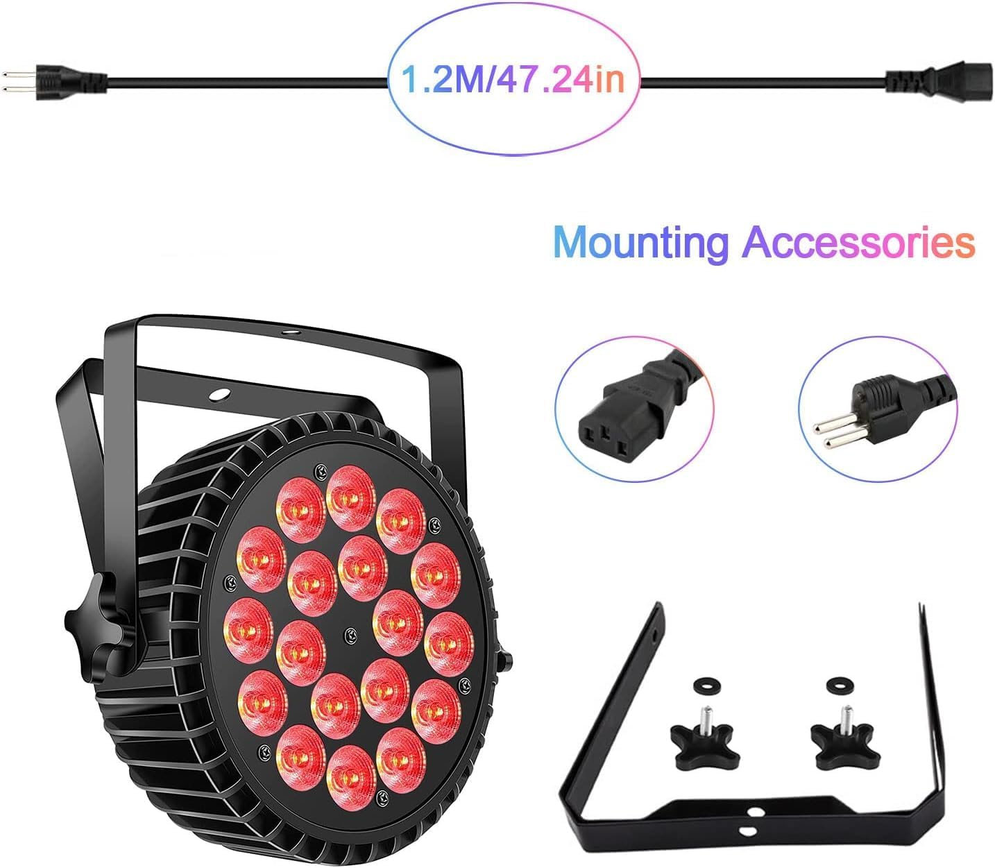 Led-schijnwerper, 200 W, 18 leds, podiumlicht, discolicht, 8 kanalen, led, RGBW, DMX Strobe, geluid, actieve modus, verlichting DJ, lichteffect voor show, bar, KTV, party, Halloween, 4 stuks