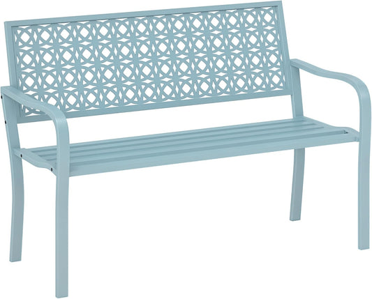 Outsunny 2-Sitzer Gartenbank, wetterfest Sitzbank, Gartenmöbel mit Rücken- & Armlehnen, Park bench 240 kg load bar, Balcony Bench for Balcony Terrasse, Garten, 127 x 63 x 85 cm, Blau - QUORE