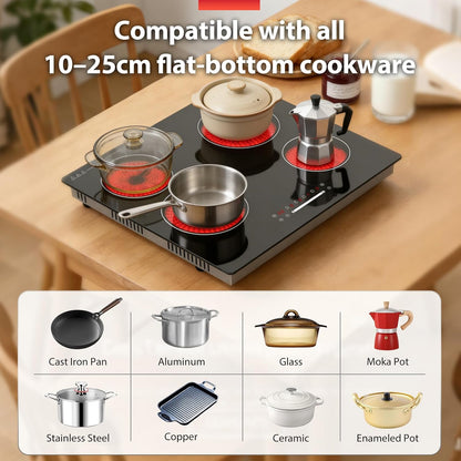 60cm keramische kookplaat 4 zone, 6000W elektrische kookplaat, slider touch control, enkele zone verwarming, ingebouwde kookplaat