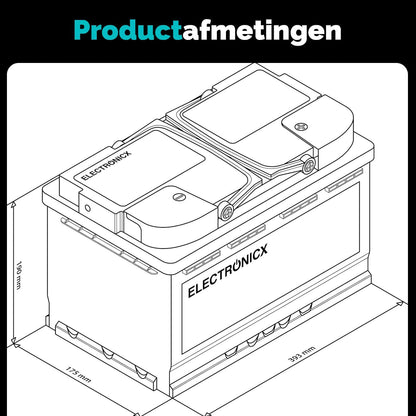 Electronicx AGM serviceaccu 12V 140Ah / 140 Ah – Hoogvermogenaccu met AGM-technologie, 393×175×190 mm, verzegeld, onderhoudsvrij, pluspool rechts, ideaal voor boot, zonne-energie