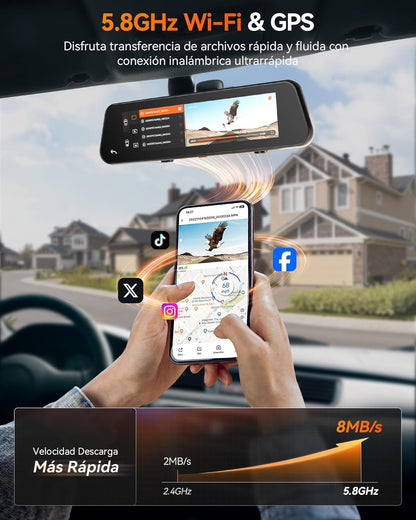 WOLFBOX G900 PRO 12" Achteruitkijkspiegel Dashcam met STARVIS 2 IMX678, 5.8GHz WiFi, 4K+2.5K Achteruitrijcamera, Gratis 128GB Kaart, Spraakbediening, G-Sensor & GPS, Loop Recording