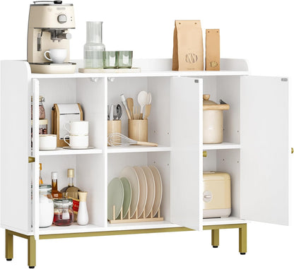 Hzuaneri Sideboard, sideboard, kitchen cabinet, kitchen chest of drawers, 3 doors, adjustable shelves, for kitchen and living room, storage cabinet, 30 x 100 x 80.5 cm, white SC21313G