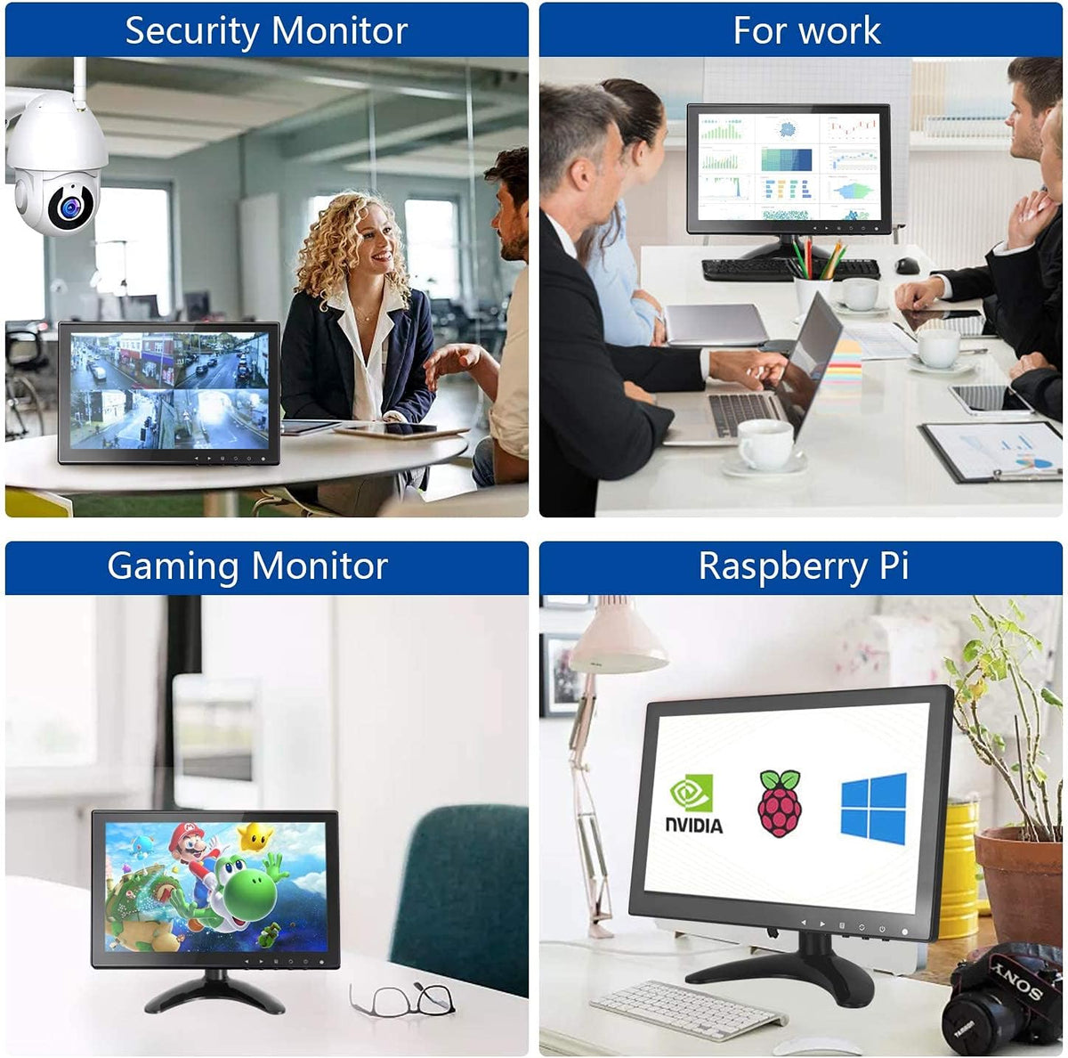 HDMI CCTV-monitor 10.1 inch IPS LCD Full HD-scherm 1280x800 Randloos met AV/VGA/HDMI/BNC/AUX/Audio-poorten Ingebouwde luidspreker voor Raspberry Pi Home Security Monitor CCTV PC-weergave door wholev
