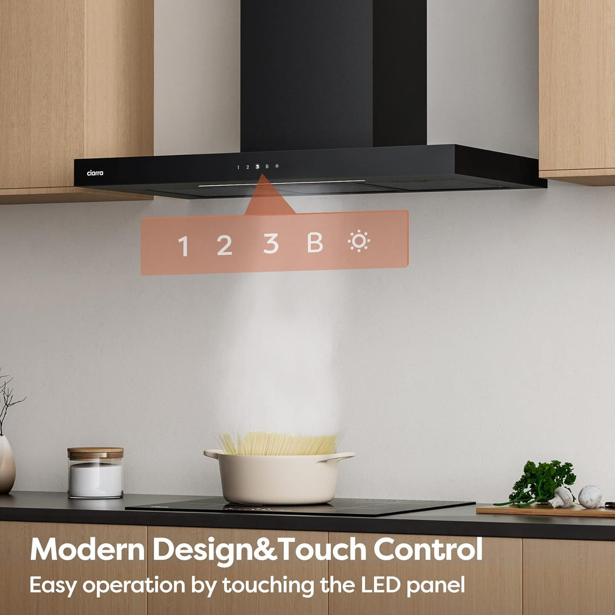 CIARRA CBCB9102 A+++ Afzuigkap 90cm 650 m³/h - Touch Control en Wifi - 4 Snelheden met Booster,afvoerstand en recirculatie afzuigkap met koolstoffilter CBCF003 - Roestvrij Staal