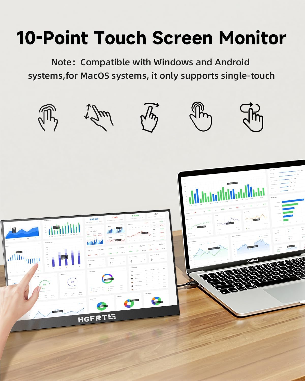 Portable Touchscreen, 15.6 inches, 1920 x 1080 FHD Portable Touch Screen 16:9, IPS, 178° Wide Angle, SRGB 80%, 60Hz, USB-C, Mini-HDMI, VESA, Two Speakers, Foldable Holder - QUORE