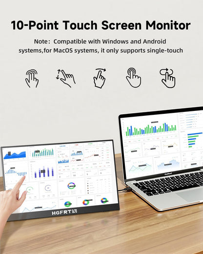Portable Touchscreen, 15.6 inches, 1920 x 1080 FHD Portable Touch Screen 16:9, IPS, 178° Wide Angle, SRGB 80%, 60Hz, USB-C, Mini-HDMI, VESA, Two Speakers, Foldable Holder - QUORE