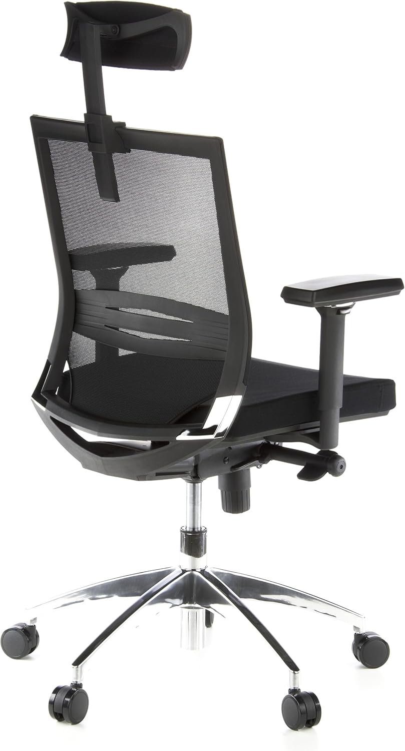 hjh OFFICE Porto Max 657240 Professionele bureaustoel, stof/net, zwart, ergonomisch, hoofd- en lendensteun verstelbaar