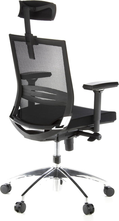 hjh OFFICE Porto Max 657240 Professionele bureaustoel, stof/net, zwart, ergonomisch, hoofd- en lendensteun verstelbaar