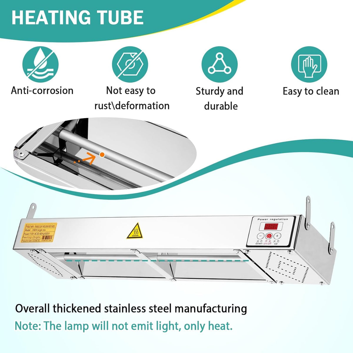 YJINGRUI Verwarmingslamp voor levensmiddelen, 650 W, warmer, met instelbare temperatuur van 30-100 graden Celsius, digitaal display voor restaurant, buffet, keuken