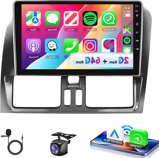 Car Radio 2G+64G Android 15 for Volvo XC60 2008-2013, 9 Inch HD 2.5D Touch Screen Car Radio with Wireless Carplay Android Car GPS Wi-Fi USB Bluetooth FM RDS Radio Rear View Camera - QUORE