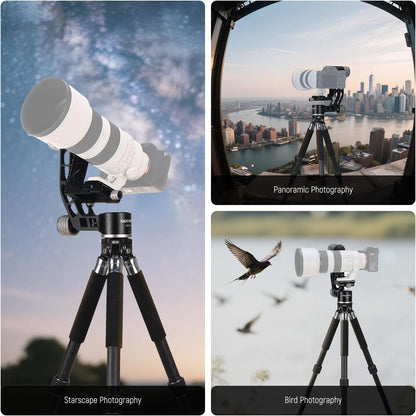 NEEWER GM102 Gimbalkop voor statief, monopod, telelens, 360° panorama-camera-statiefkop, 3-assige instelling, hoogwaardige CNC-aluminiumlegering, Arca-type snelspansysteem, maximaal 15 kg