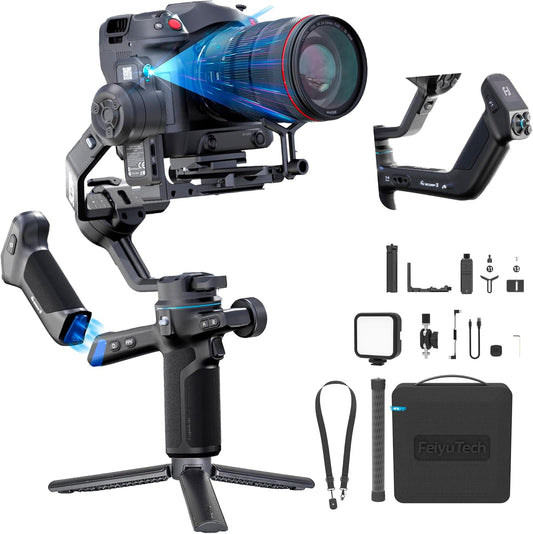 FeiyuTech SCORP 3 KIT Gimbal-stabilisator voor camera, ingebouwde AI-tracking, spiegelloze DSLR-stabilisator voor Sony/Canon/Nikon/Fujifilm, Max 3,5 kg, aanraakscherm, native verticale opnamen met
