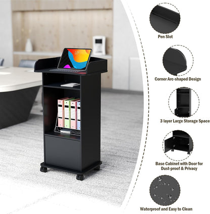 tonchean Lessenaar Podium Stand op Wielen Houten Preekstoelen Staand Bureau Podium Stand Spraak Bureau Host Podium met Opslag Plank voor Kerk Conferentie Auditorium Seminar School Kantoormeubilair