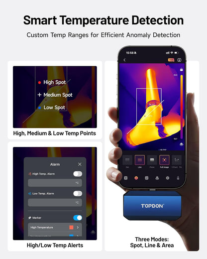 TOPDON Warmtebeeldcamera TC001 Max voor Android iPhone, 512×384 TISR-resolutie met visuele camera, -20 °C - 550 °C, 25 Hz, dual-lens, thermische camera, USB-C voor gebouwen, elektrische, HVAC- en