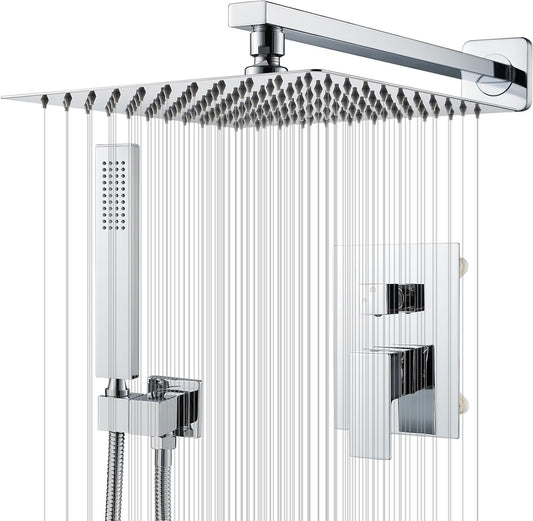 Inbouw douche-armatuurset chroom – Inbouw doucheset – Douchesysteem – Regendouche – Douchegarnituur – 25x25 cm Vierkante Regendouchekop – Messing met 2 Functies