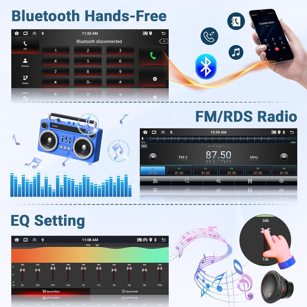 2+64GB Android 1 Din Autoradio Draadloze Carplay Android Auto, 6,9 Inch Touch Screen Display GPS Navi Radio met Bluetooth Mirror Link WiFi FM RDS USB Achteruitrijcamera