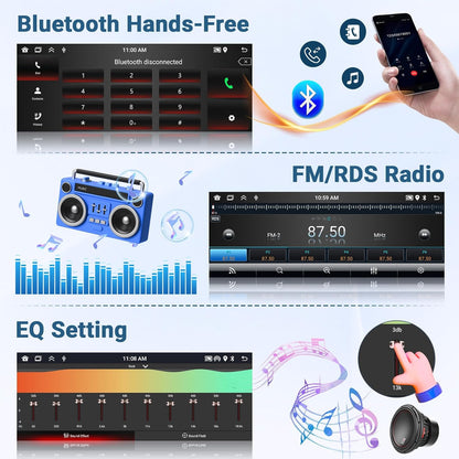 2+64GB Android 1 Din Autoradio Draadloze Carplay Android Auto, 6,9 Inch Touch Screen Display GPS Navi Radio met Bluetooth Mirror Link WiFi FM RDS USB Achteruitrijcamera