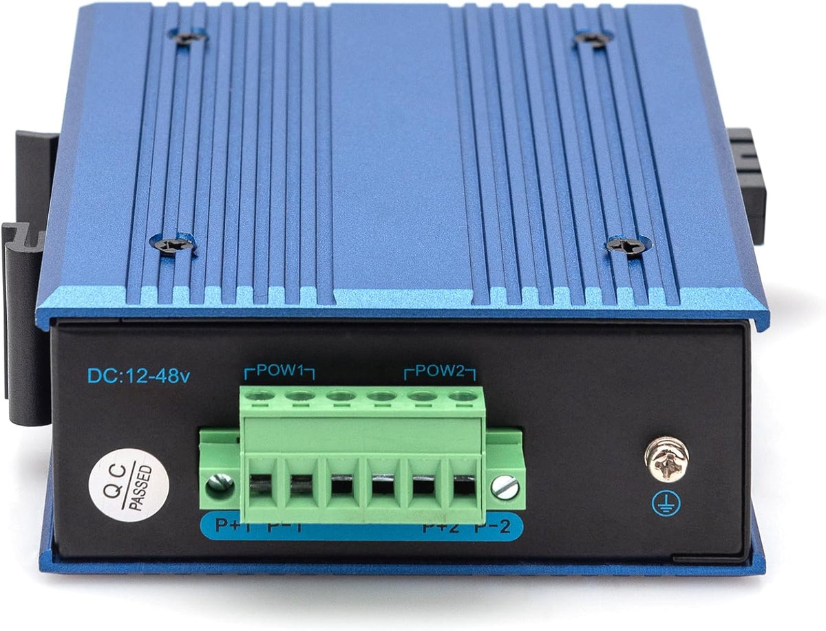 DIGITUS industriële Gigabit mediaconverter - 1x RJ45, 1x SC-Duplex 1310nm -Singlemode glasvezel - 20 km bereik - 10/100/1000 Mbps - DIN rail montage - zwart/blauw