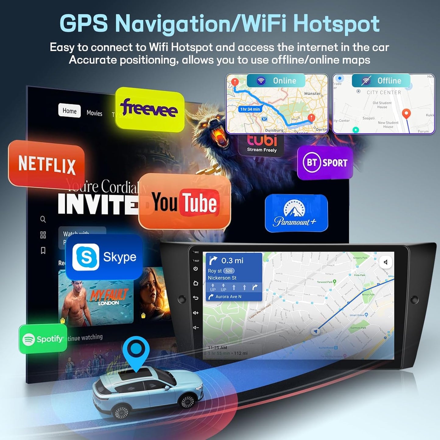 Android Autoradio – Multimedia Systeem – Navigatie Unit – Touchscreen Radio – 9 Inch – 8-Core Qualcomm Processor – Draadloze CarPlay & Android Auto