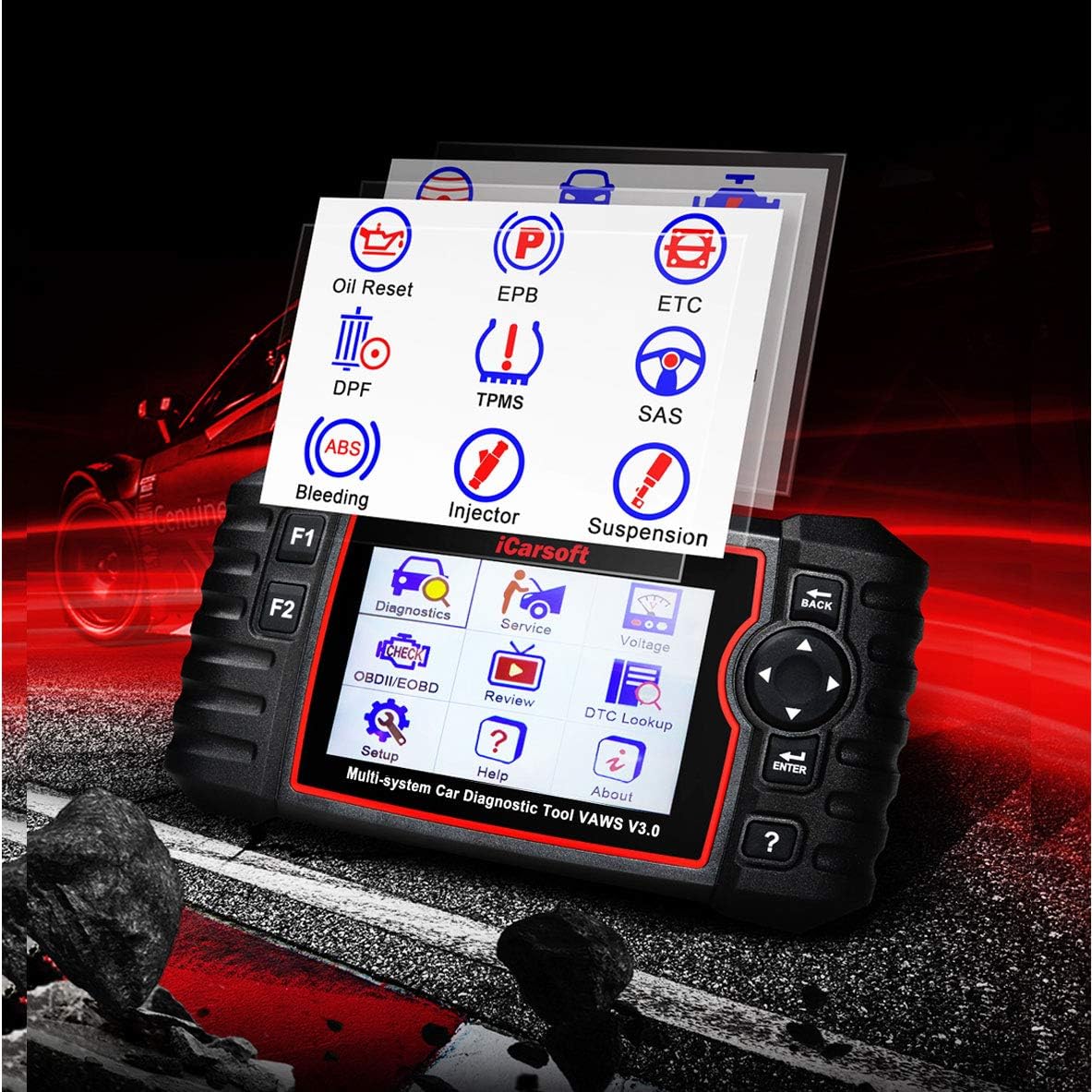 iCarsoft VAWS V3.0 professioneel en krachtig diagnostisch apparaat voor Audi/VW/Seat/Skoda-voertuigen met OBD II, scherm 10 cm/4,0 inch TFT LCD
