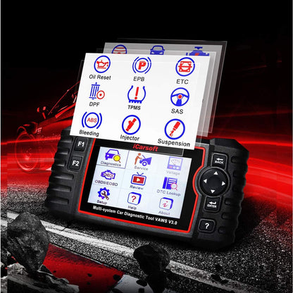 iCarsoft VAWS V3.0 professioneel en krachtig diagnostisch apparaat voor Audi/VW/Seat/Skoda-voertuigen met OBD II, scherm 10 cm/4,0 inch TFT LCD