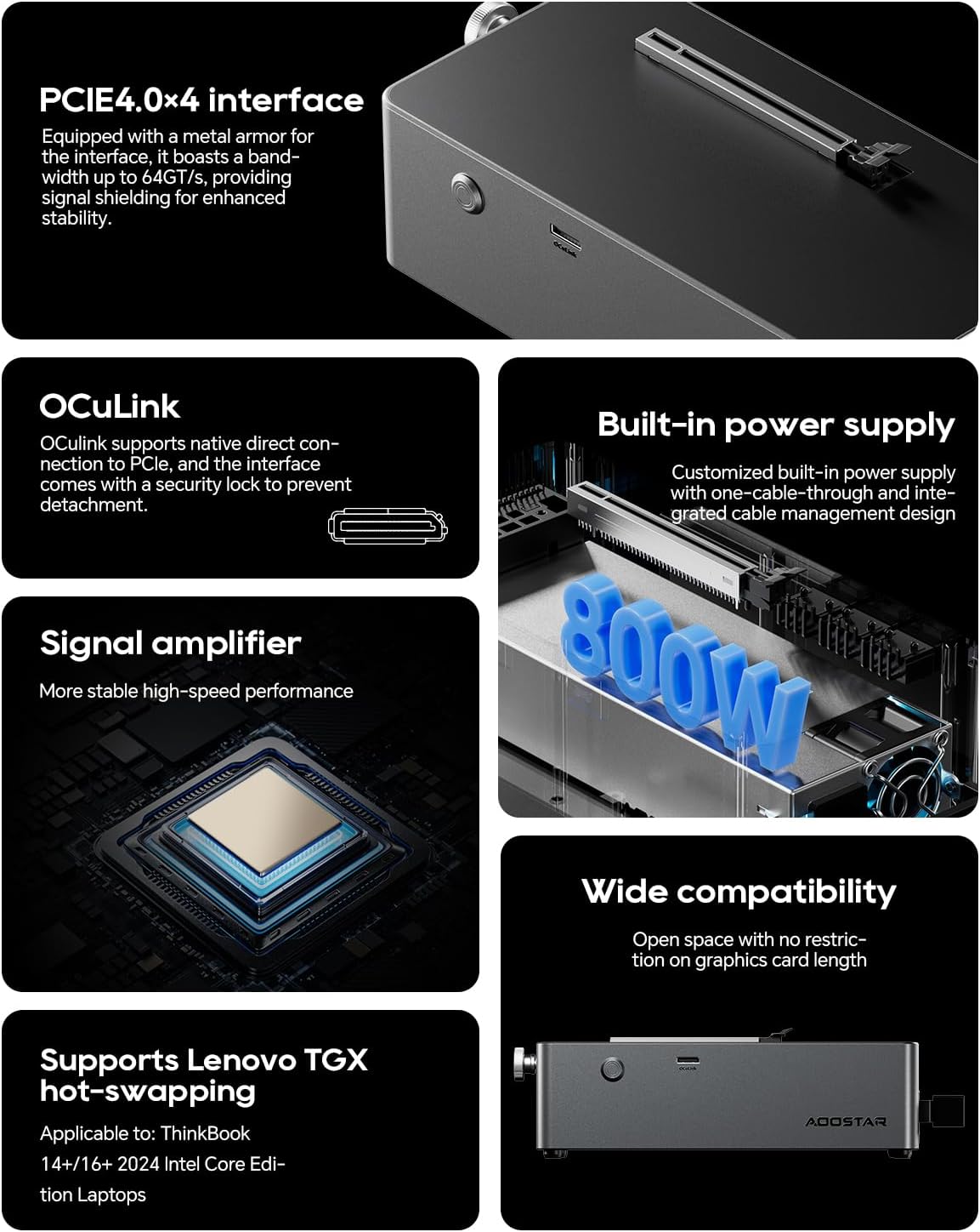 eGPU Dockingstation – Externe Grafische Kaart Dock – GPU Dockingstation – Externe GPU Behuizing – Grafische Kaart Extensie – 800W Ingebouwde Voeding – OCuLink Snelle Verbinding