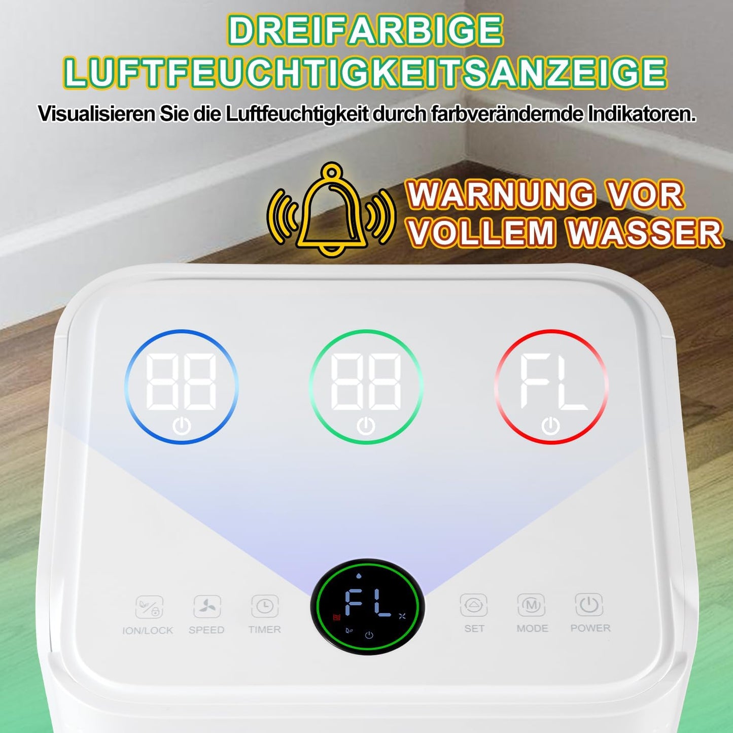 Luchtontvochtiger 16 l/dag ontvochtigingsvermogen - met 3 bedrijfsmodi, digitaal display, afvoerslang, timer 24 uur, ontdooifunctie, waterreservoir 2 l, tegen vocht en schimmel