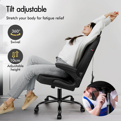 ALFORDSON Massage Bureaustoel, Ergonomische Computerstoel met Armleuning, Kunstleren Bureaustoel, Draagvermogen 150 kg, Rugleuning 90-135°, In Hoogte Verstelbaar, Zwart