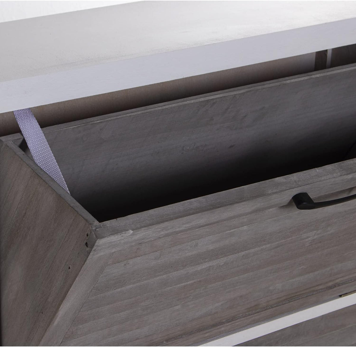 DRW Schoenenkast met 3 deuren en 1 lade van Paulownia in wit en grijs, 65 x 20 x 132 cm