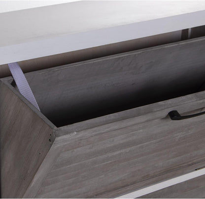 DRW Schoenenkast met 3 deuren en 1 lade van Paulownia in wit en grijs, 65 x 20 x 132 cm
