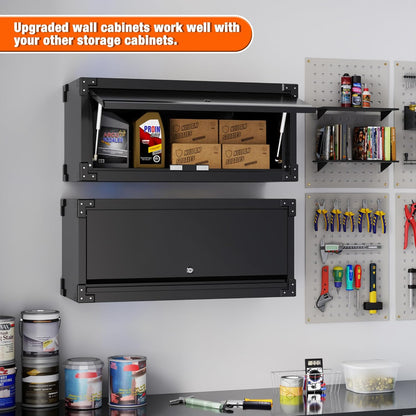 Hangkast, metaal, gereedschapskast met klapdeur, afsluitbaar, wandhangkast van roestvrij staal, garage, werkplaats, keuken, 38,6 x 80 x 30 cm (h x b), zwart