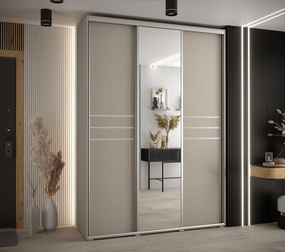 MEBLE KRYSPOL Dakota 11 Wardrobe with Three Sliding Doors - Modern Wardrobe with Mirror, Clothes Rod and Shelves - 235x170x60cm - CashmereSilver - QUORE