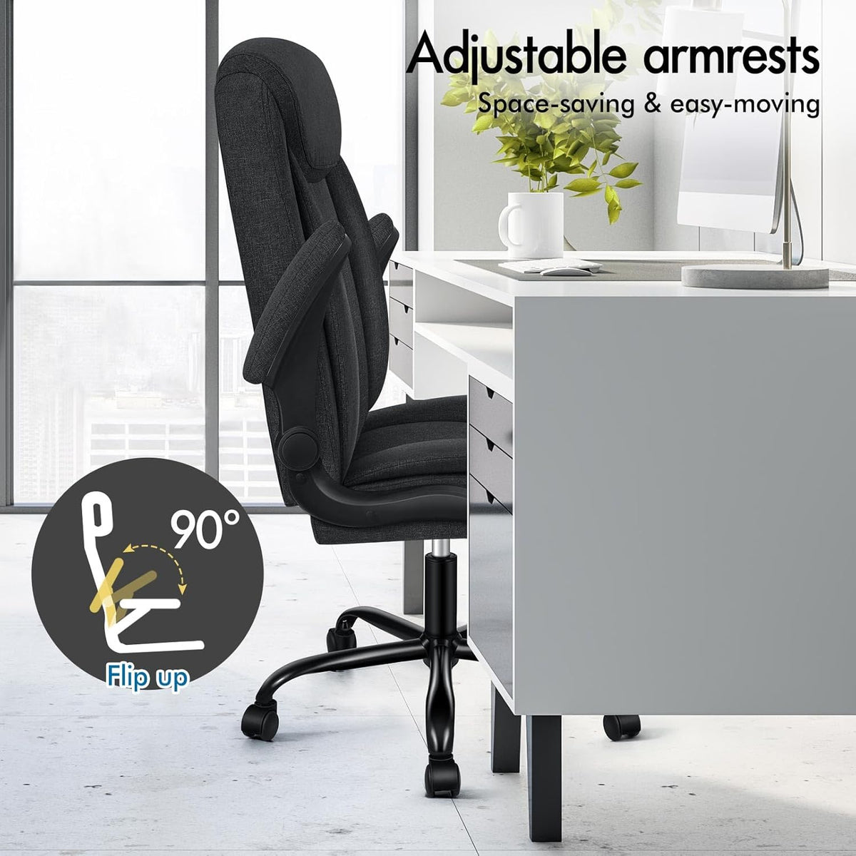 ALFORDSON Massage Bureaustoel, Ergonomische Computerstoel met Armleuning, Stoffen Bureaustoel, Draagvermogen 150 kg, Rugleuning 90-135°, In Hoogte Verstelbaar, Zwart
