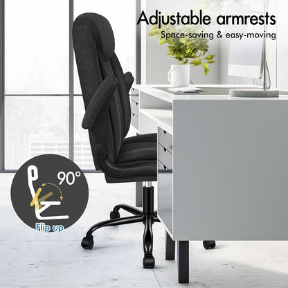 ALFORDSON Massage Bureaustoel, Ergonomische Computerstoel met Armleuning, Stoffen Bureaustoel, Draagvermogen 150 kg, Rugleuning 90-135°, In Hoogte Verstelbaar, Zwart