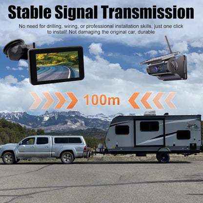 Draadloze achteruitrijcamera, 9600 mAh, magnetische achteruitrijcamera, draadloos, 5 inch draadloze achteruitrijcameraset, IP67 waterdicht, 1080p HD nachtzicht, voor caravan, vrachtwagen, auto, camper