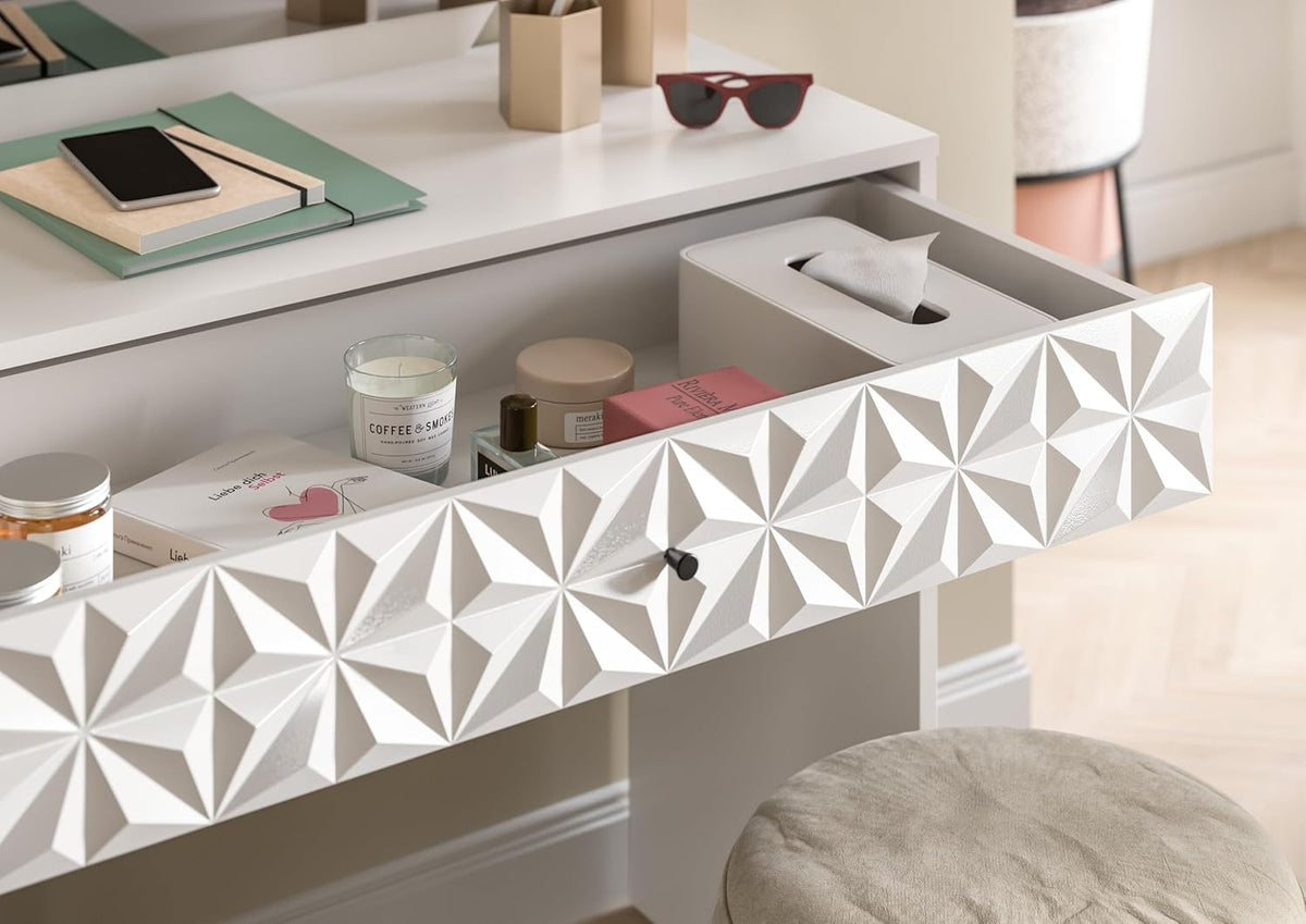 xonox.home Make-uptafel Prisma X76A9T69 kaptafel met spiegel in wit melamine, ca. 90x133x39 cm
