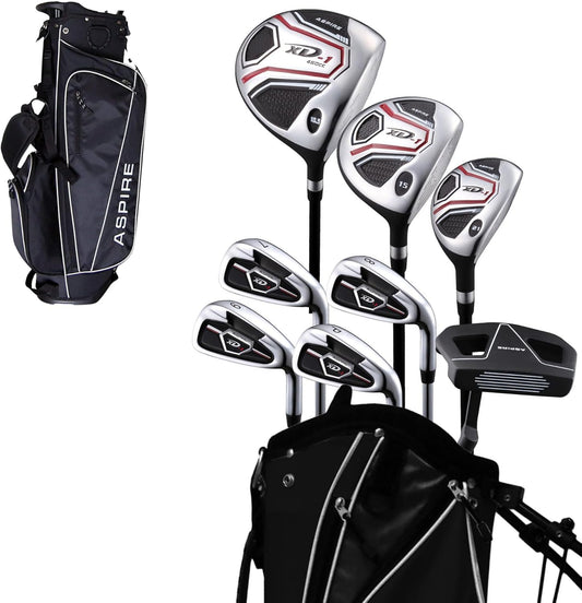 Aspire XD1 Teen Golf Club Set for Ages 13-16 (5'1"-5'6") - Left/Right-Handed Complete Youth Golf Club Set with Driver, Hybrid, 7-PW Irons, Putter, Stand Bag & 3 Headcovers (Right Hand)