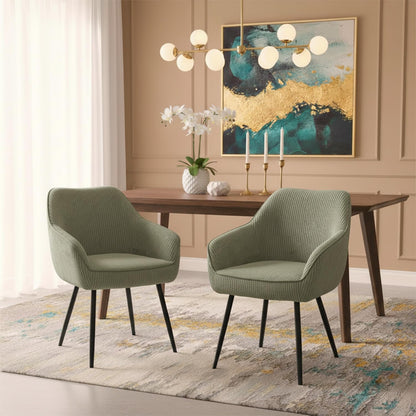 Draaistoel Eetkamerstoel – Stoel – Eetstoel – Zwarte Poten – Groene Bekleding – 360° Draaibaar – Massief Eikenhout Frame