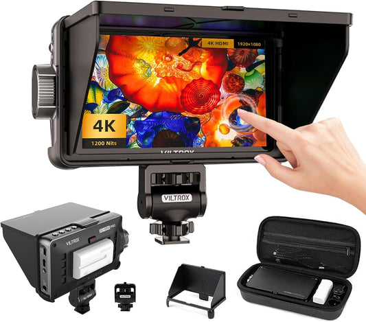 VILTROX DC-550 Pro camera veldmonitor touchscreen 5,5 inch 1200 nits DSLR camera veldmonitor 4K HDMI, Full HD 1920x1080 IPS, 3D LUT met accu, koelventilator en zonnekap, videomonitor