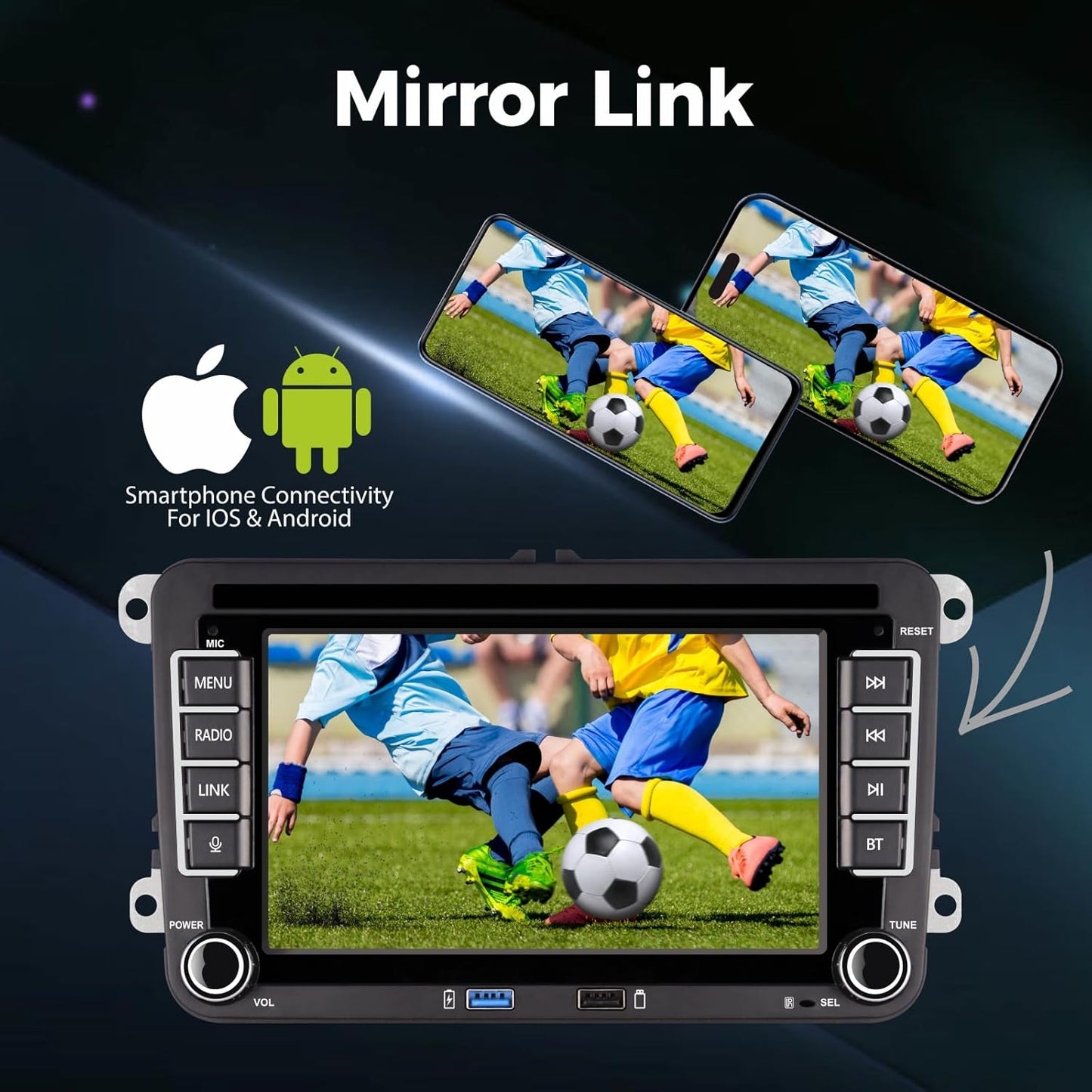 Autoradio, plug en play, compatibel met VW Golf 5 6 Passat Polo rcd330 met draadloze CarPlay Android Auto Bluetooth Radio (DSP-sound)