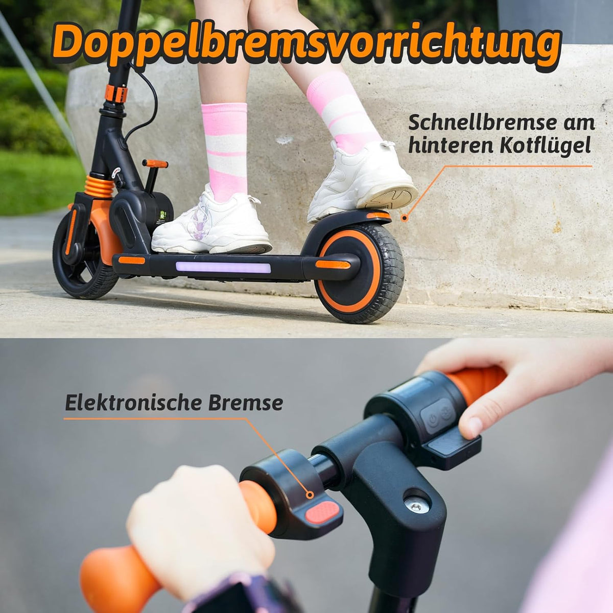 Kinderstep - Elektrische Step - Elektrische Step voor Kinderen - van 6-14 jaar - met 5Ah - 6.5 inch Banden - 15km Bereik - LED-display - 150W Motor - met Kleurrijke LED-verlichting - 4-Hoogtes Verstelbaar - Oranje