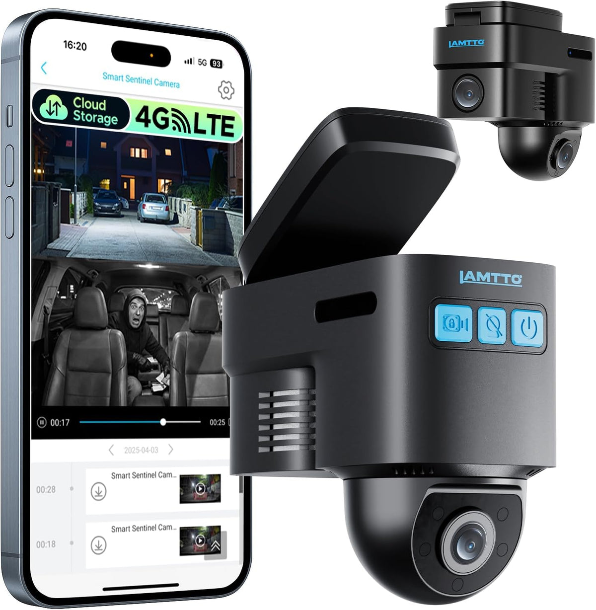 LAMTTO 4G LTE Dashcam Auto voor Autobeveiliging, GPS Tracker & Autobewakingscamera met Directe Alarmen, Cloudopslag, Live Weergave op Afstand, Parkeermonitor, Dashcam voor Vloten & Gezinnen