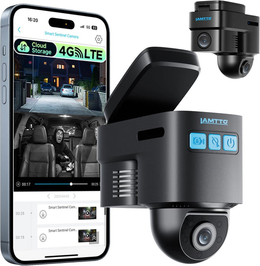 LAMTTO 4G LTE Dashcam Auto voor Autobeveiliging, GPS Tracker & Autobewakingscamera met Directe Alarmen, Cloudopslag, Live Weergave op Afstand, Parkeermonitor, Dashcam voor Vloten & Gezinnen