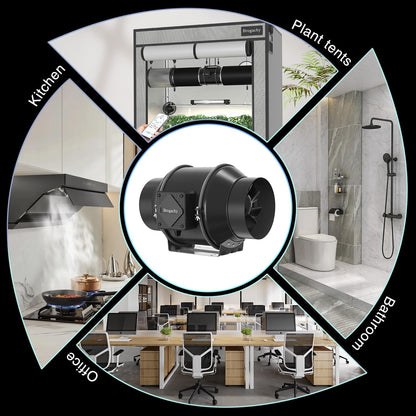 100mm intelligente buisventilator Wifi App, 365 m³/h inlin eafvoerventilator 3000 RPM,Driefasige EC-motor, voor verwarming,koeling, booster, groeitenten, hydroculturen, thuisgebruik.